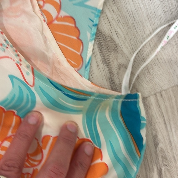 Lilly Pulitzer Orange and Blue Ruched One-Shoulder Sundress silk size 4 - Picture 5 of 7